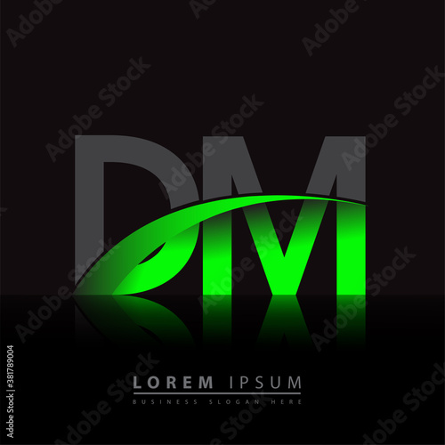 initial letter DM logotype company name colored green and black swoosh design. vector logo for business and company identity.