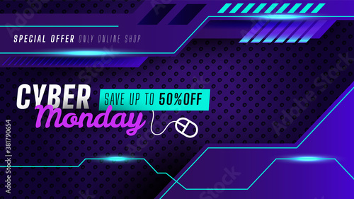 Realistic cyber monday background in futuristic style