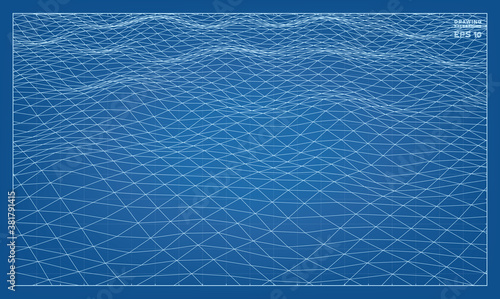 Abstract 3D wave wireframe of surrounding contour pattern. Vector 3D illustration.