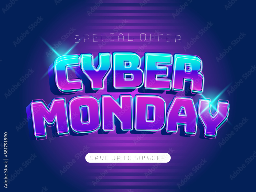 3d cyber monday text style effect and lights