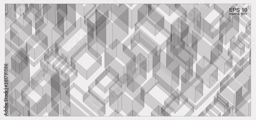 Abstract matrix wireframe space of building. 3D Perspective wireframe background. Vector.