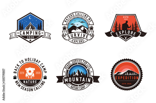 Set of camping and outdoor logo