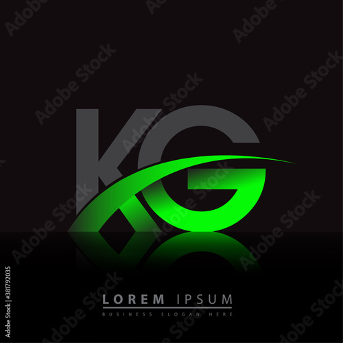 initial letter KG logotype company name colored green and black swoosh design. vector logo for business and company identity.