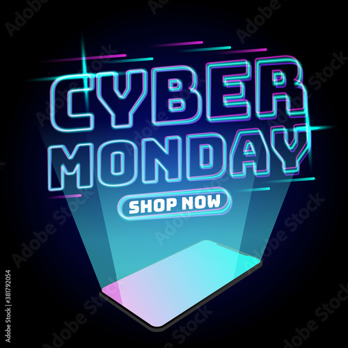 Cyber monday banner with technological elements
