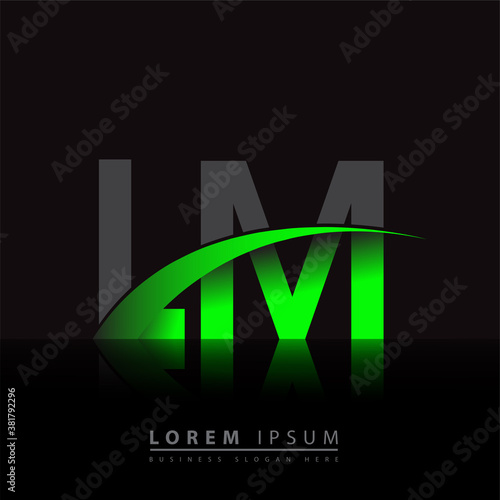 initial letter LM logotype company name colored green and black swoosh design. vector logo for business and company identity.