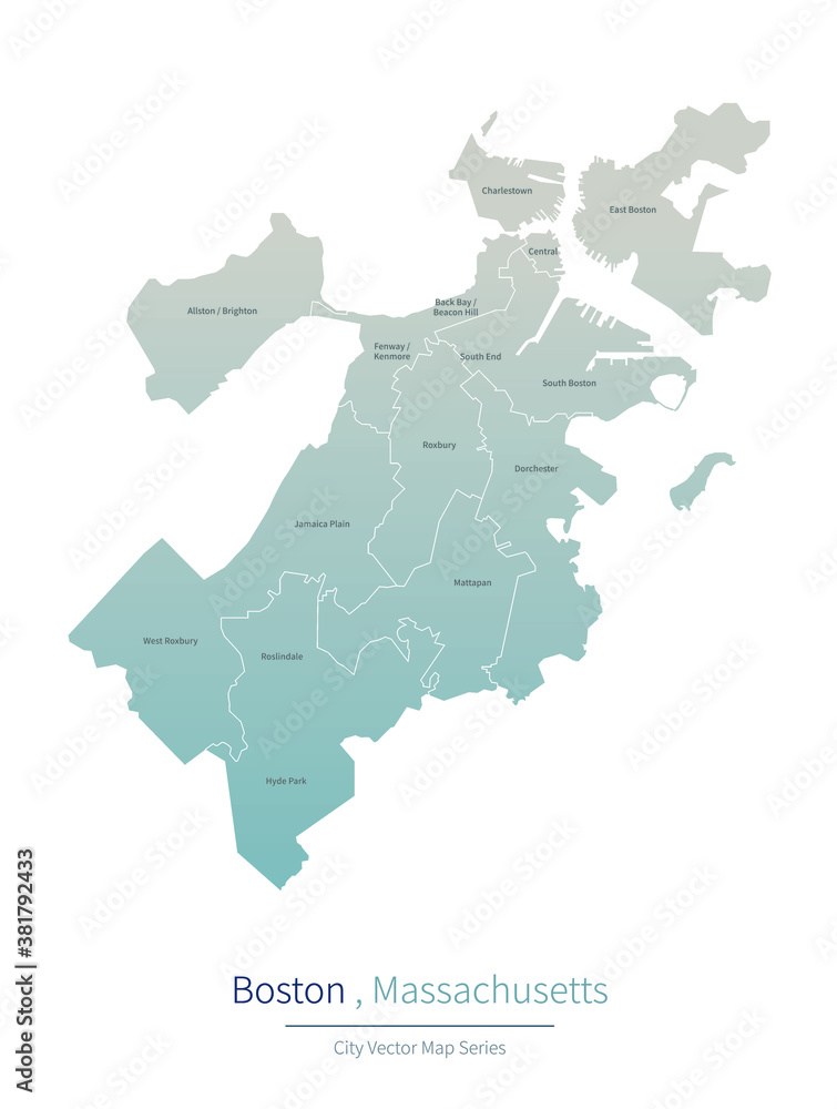 Boston Map of massachusetts. a major city in the United States.