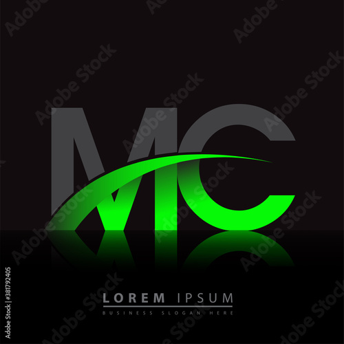 initial letter MC logotype company name colored green and black swoosh design. vector logo for business and company identity.