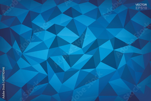 Blue abstract rumpled triangular surface for background. Vector.