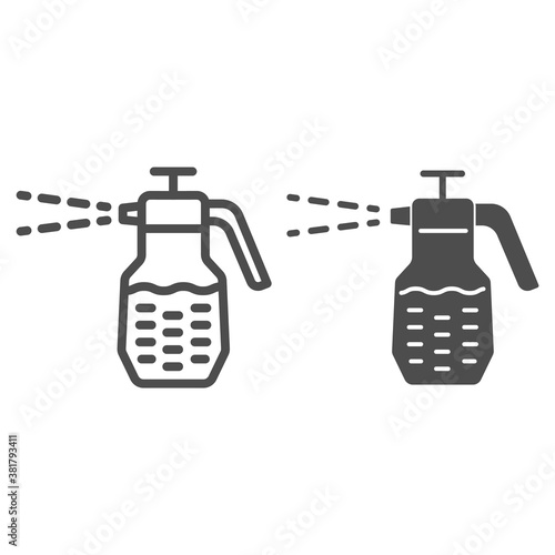 Garden sprayer line and solid icon, Garden and gardening concept, pulverizer sign on white background, spray bottle icon in outline style for mobile concept and web design. Vector graphics.