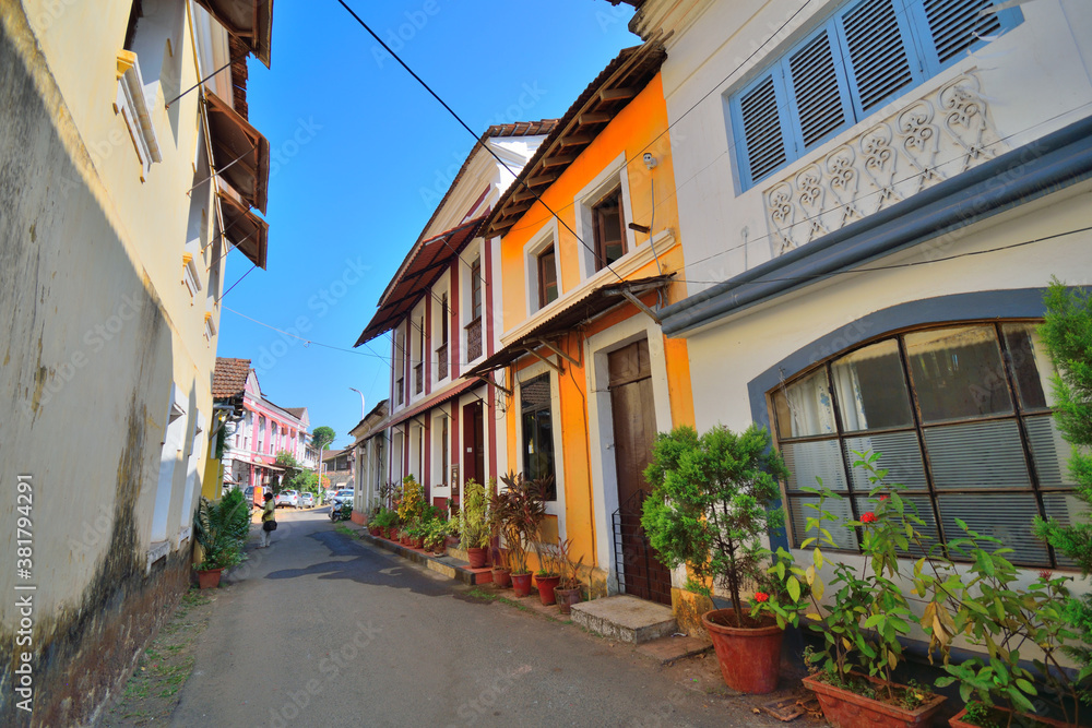 Colourful buildings in fontainhas, Goa