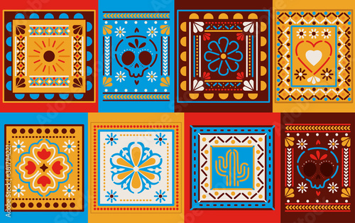 Mexican colored frames set vector design