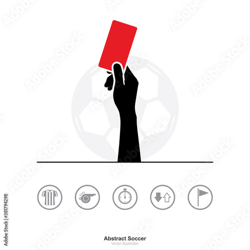 Hand showing red card icon on white background. Abstract sign and symbol for soccer sport. Vector.