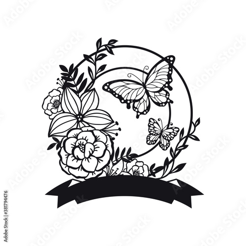 Beautiful monogram Cut File with floral decoration