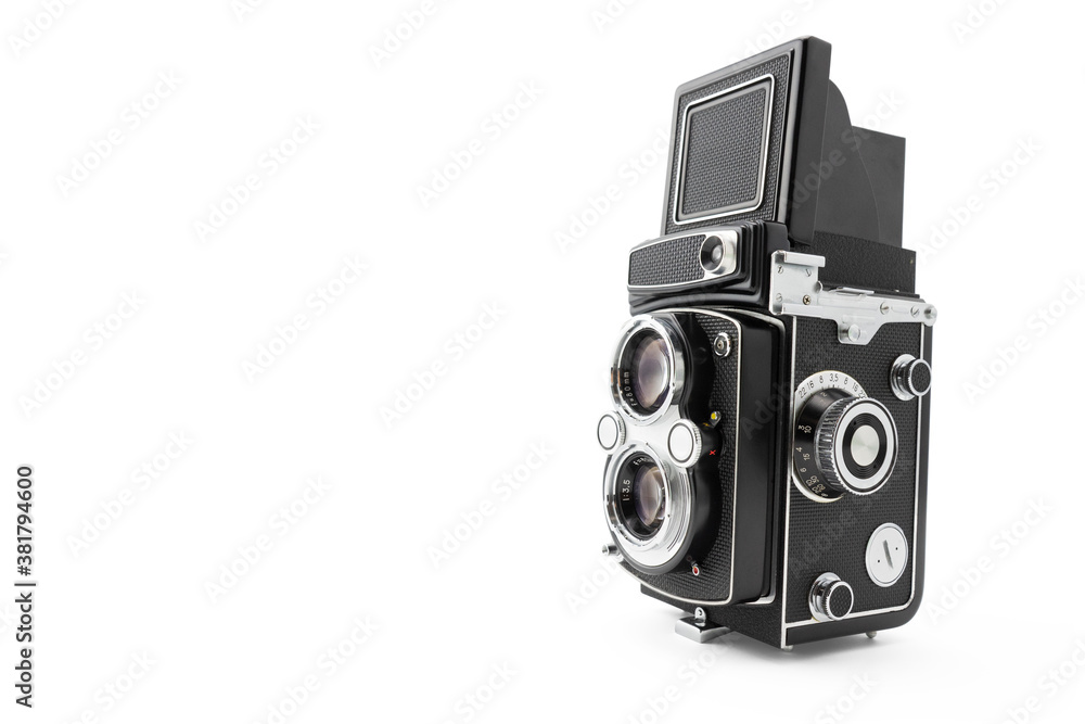 Vintage camera isolated on white background with copy space.