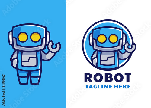 blue Robot cartoon mascot logo design
