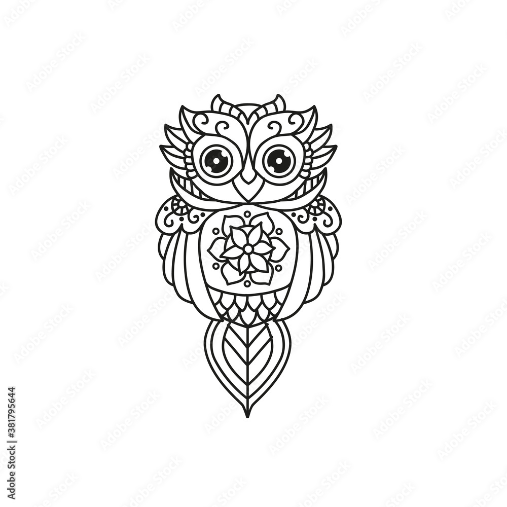 Fototapeta premium Black and white cut file outline owl pack