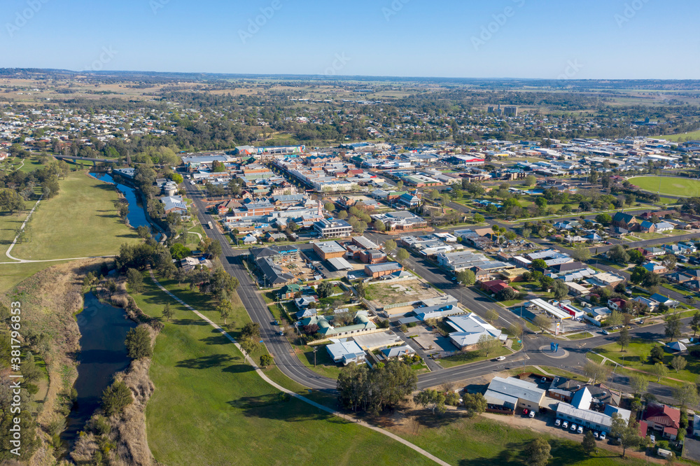 The town of Inverell  on the Macintyre river in the north west of New South Wales, Australia.