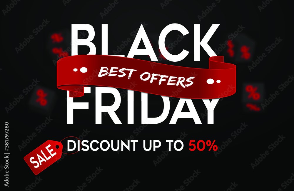 Black Friday super sale limited offer, red and black abstract banner layout in flat Free design Vector template with dark black background.