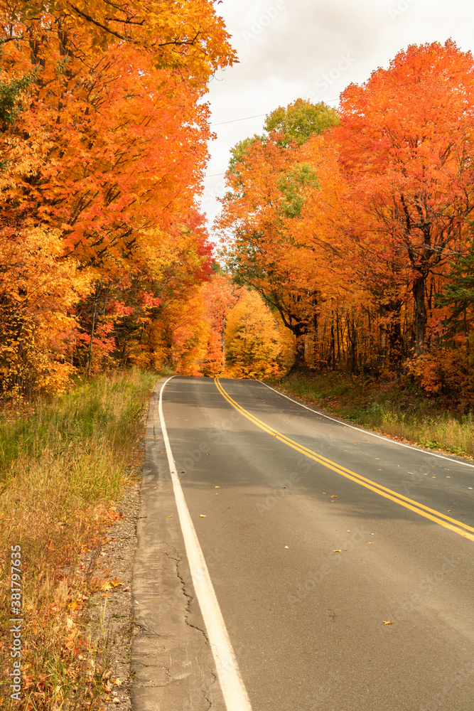 Autumn passage way with colorful trees on the hills Autumn passage way with colorful trees on the hills