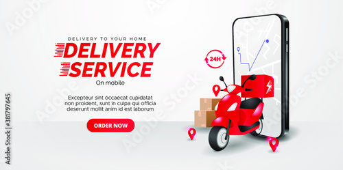 3D isometric delivey service design with white background