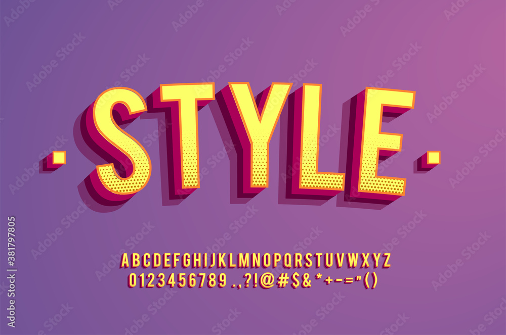 Bold and strong modern typeface, strong bold 3D font effect, vibrant cool style effect, numbers and symbols