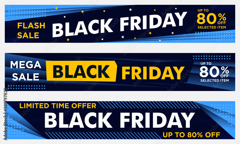 set of Black Friday event banners and background template in yellow and blue color