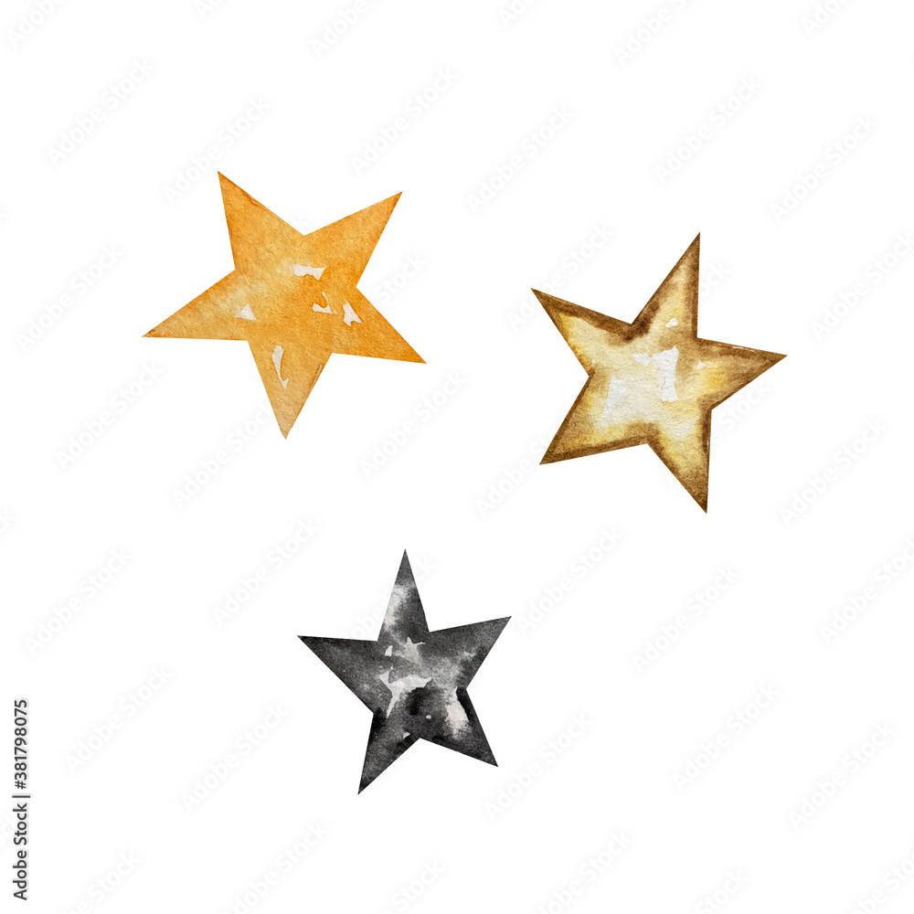 Collection of watercolor different stars Collection of watercolor different stars