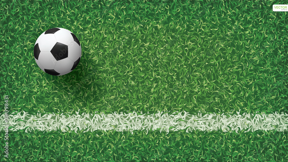 Soccer football ball on green grass of soccer field background. Vector. Soccer football ball on green grass of soccer field background. Vector.