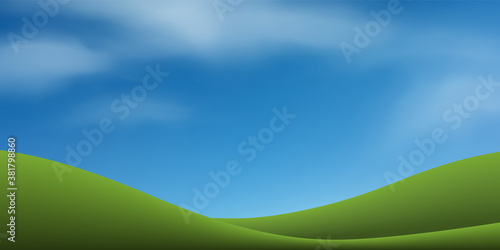 Green grass hill or mountain with blue sky. Abstract background park and outdoor for landscape design idea. Vector. © Lifestyle Graphic