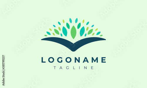 book logo template with leaves popping out of it