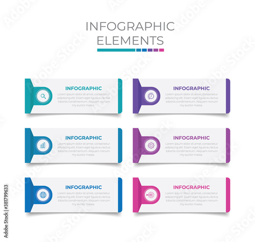 Business infographic element with 6 options, steps, number vector template design 