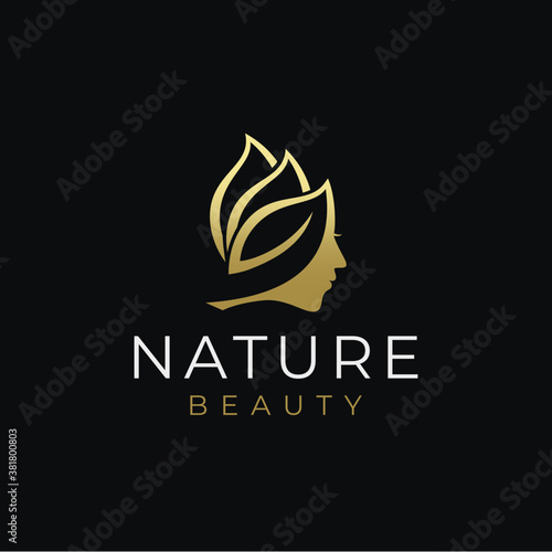 Nature Beauty woman face leaf logo design