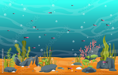 Fototapeta Naklejka Na Ścianę i Meble -  Beautiful Aquarium Fish Colorful Reef Water Plant Illustration