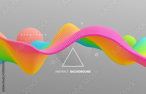 Abstract background with sphere and wave around it. Creative design for banner, flyer, poster, cover or brochure. 3D vector illustration.