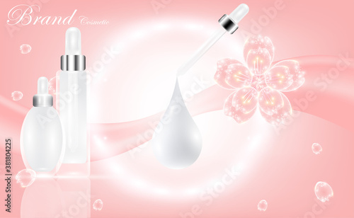Beauty product, pink cosmetic container with Pink Collagen Serum dropadvertising background ready to use, luxury skin care ad, illustration vector