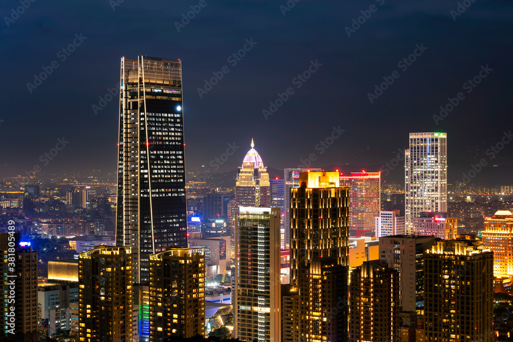 City scape night light view of Taipei ,beautiful public scene from view point at the Xiangsan Mountain. Taipei Taiwan - December 17,2019