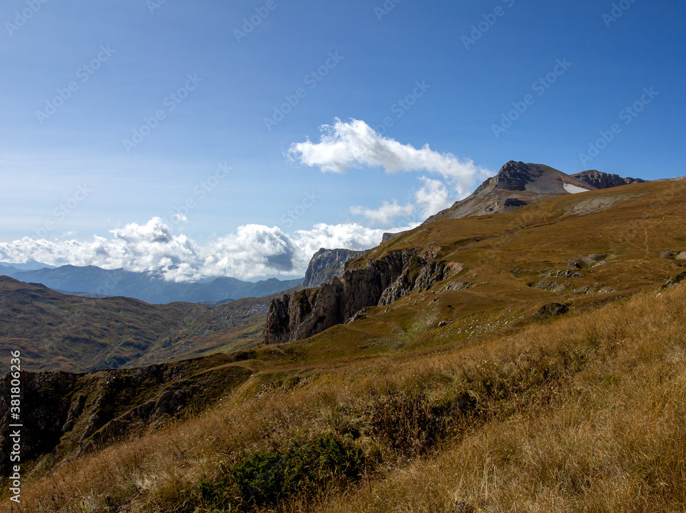 Panorama of mountains in autumn ,a place of rest and travel in the bosom of nature in the mountainous area of subalpine meadows. Panorama of mountains in autumn ,a place of rest and travel in the bosom of nature in the mountainous area of subalpine meadows.