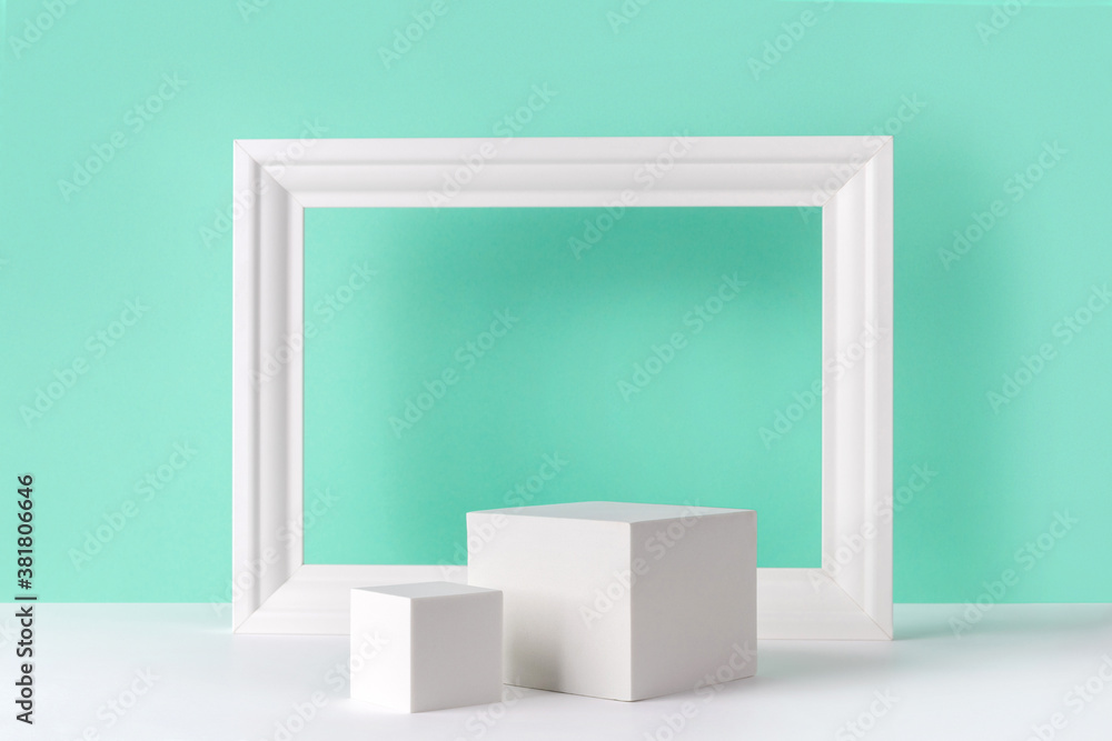 Mock up background with podium for product display and frame Mock up background with podium for product display and frame