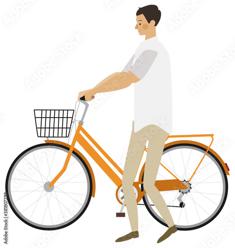 自転車を押す男性のイラスト