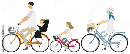 サイクリングをする家族のイラスト
