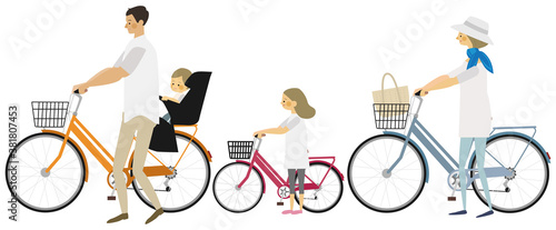 サイクリングをする家族のイラスト