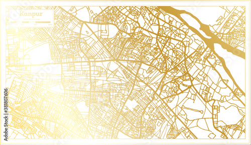Kanpur India City Map in Retro Style in Golden Color. Outline Map.