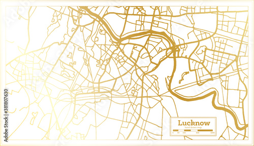 Lucknow India City Map in Retro Style in Golden Color. Outline Map.