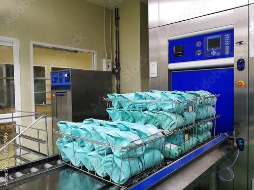 Soft Focus on Surgical gown from sterilization with a sterilizer