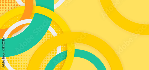 Hipster modern geometric abstract background. Bright yellow banner with with yellow and green rings, textured background. Business template for a bright color. 
