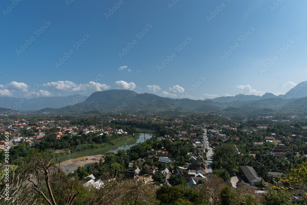 Viewpoint and landscape in Luang Prabang Laos, Top view of Luang Prabang city before sunset is so beautiful. Viewpoint and landscape in Luang Prabang Laos, Top view of Luang Prabang city before sunset is so beautiful.