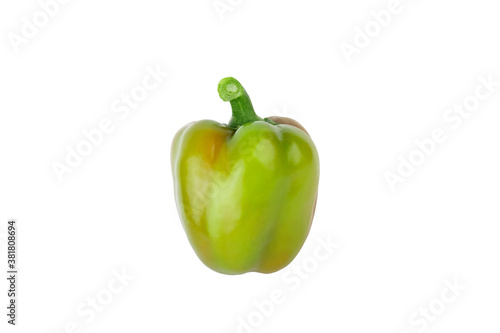 Green raw bell pepper  white background