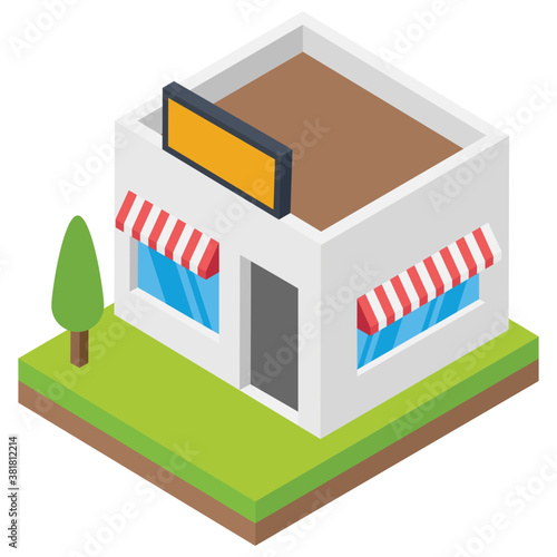 
Mini shopping mall, mart isometric icon 
