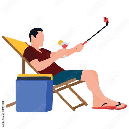 
Man taking selfie flat vector icon 
