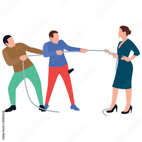  Flat icon design of tug of war, workplace bullying 